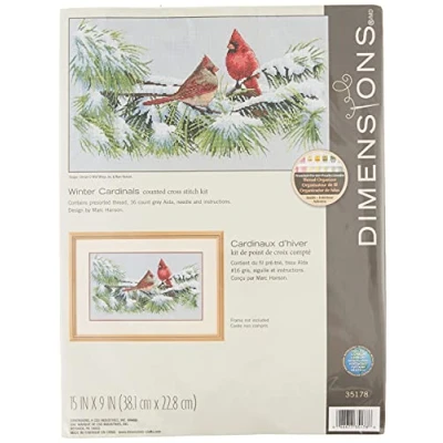 Image of Dimensions Winter Cardinals, Cotton, Grey,Red