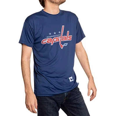 Image of NHL Mens Loose Fit Performance Rashguard Wicking Short Sleeve Shirt (Washington Capitals, X Large)
