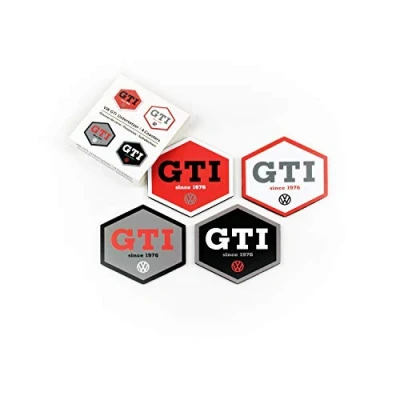 Image of BRISA VW Collection Volkswagen Drink Glass Cork Coasters with MDF Coating and GTI Design (Set of 4/GTI)