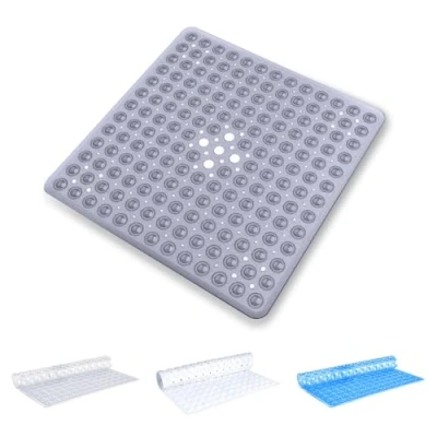 Image of Oxford Homeware Shower Bath Mat Non Slip Anti Mould Grey 53x53cm Square for Bathtub and Bathroom with Drain Holes Strong Suction Cups Machine Washable Mats
