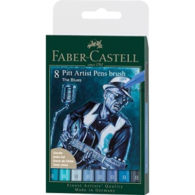 Image of Faber Castell Art &amp; Graphic Pitt Artist Pen Brush India Ink Pen, Wallet Of 8, For Art, Craft, Drawing, Sketching, Home, School, University, Colouring
