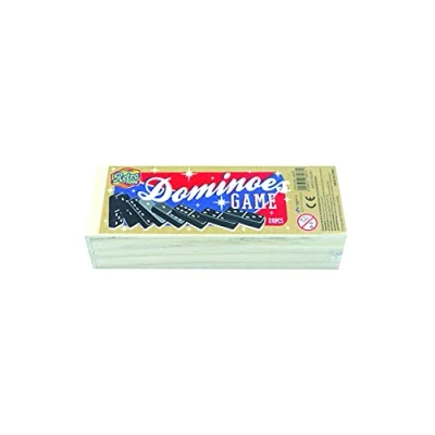Image of Family Games Henbrandt Wooden Dominoes 28 Pieces Retro Domino Game Traditional Set for Kids, White, Black, 25 x 7.5 10 cm