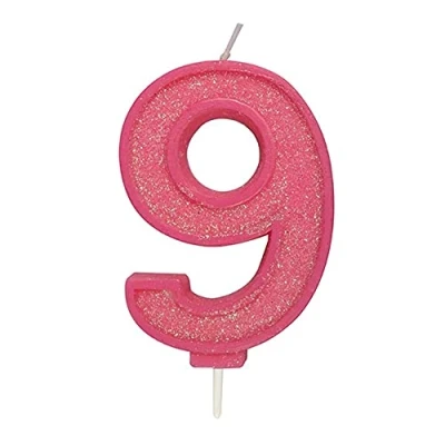 Image of CULPITT Sparkle Number Candles for Cake &amp; Cupcakes, Single Numbers from 0 9, Say Happy Birthday with These Candle Sparklers, Celebrate Birthdays Anniversaries Flair Pink 9