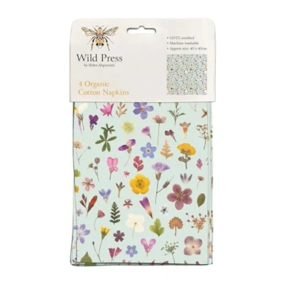Image of Museums &amp; Galleries Cloth Napkins Set of 4 Organic Cotton Mint Meadow Artistic Floral Wild Press Design by Helen Ahpornsiri Reusable Tableware