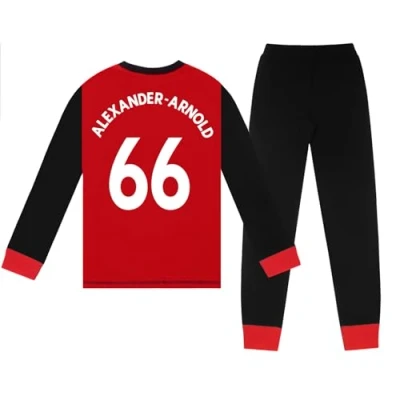 Image of Liverpool FC Boys Alexander Arnold 66 Long Pyjamas Red Black 9 10 Years