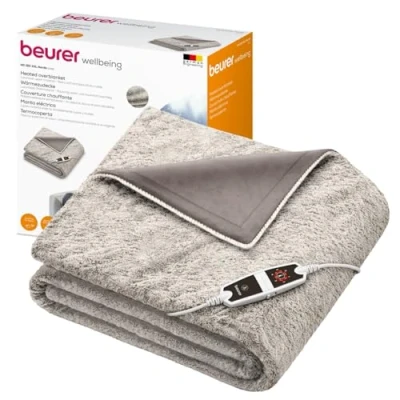 Image of Beurer HD 150 XXL Nordic Electric Blanket with Automatic Shut Off, 200 x cm, 6 Temperature Levels, Machine Washable, Cuddly in Fur Look, Taupe