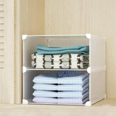 Image of MYCEE Stackable Wardrobe Shelves, Organiser, Plastic Closet Shelf, Storage Organiser (1 Column 2 Layers)