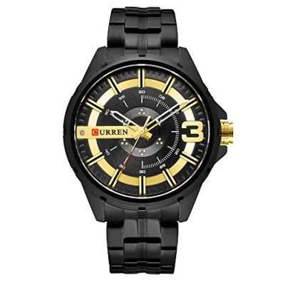 Image of CURREN Gold Watches for Men Watch Business Men&#039;s Clock Fashion Quartz Stainless Steel Wristwaches Waterproof (Gold Black)