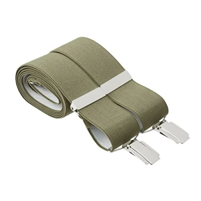 Image of XXL Olive Green Braces for Trousers Clip On Trouser Suspenders Plain 35mm Wide Adjustable Strong Silver Clips Extra Long Size 2XL 52 Inches Mens Womens (XXL Long, Green)
