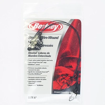 Image of BERKLEY McMahon Wire Wound Steelon 30lb 6 inch Leaders/Traces**Pack Of 3** Pike Fishing Spinning Trace Fitted Cross Lok Snap &amp; Swivels