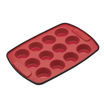 Image of MasterClass Smart Silicone Mini Muffin Tray with 12 Holes, Oven Safe LFGB Grade Silicone, 29 x 20 cm, Red/Black