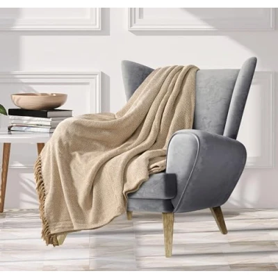 Image of EHC Throw for 3 Seater Sofa, King Size Bed Throw, Couch Cover Seater, Reversible Settee Throws Cotton, 225 x 250 cm, Beige