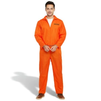 Image of Lizzy Prisoner Overalls (One Size) Adult Fancy Dress Costume Convict Boiler Suit Jail Jump Up Outfit Mens