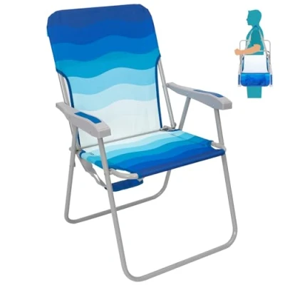 Image of #WEJOY Folding Chair Garden Chairs Lightweight Portable Beach with High Back Armrest Strap Fold Up Deck Foldable Outdoor Camping Picnic Fishing Darkblue