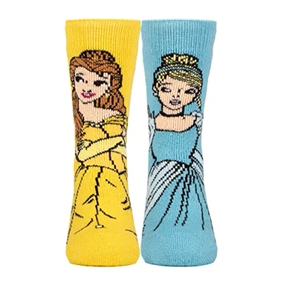 Image of HEAT HOLDERS Lite Novelty Disney Princess Socks for Girls Cinderella Ariel Frozen Belle (9 12, &amp; Cinderella)