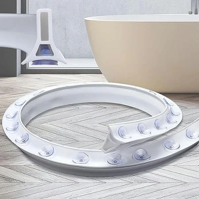 Image of Suction Cup Shower Threshold Water Dam Barrier, Silicone Wet Room Bathroom Floor Seal, Collapsible Retention Barrier Stopper for Dry and Separation
