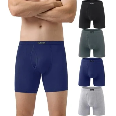 Image of wirarpa Men&#039;s Underwear Trunks Modal Boxer Shorts Open Fly Tagless Underpants for Men Regular Leg 4 Pack Black Deep Gray Blue Heather Size L
