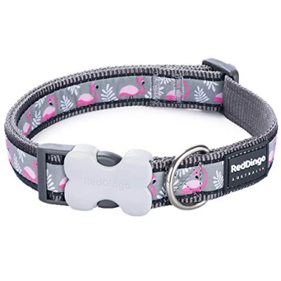 Image of Red Dingo Bucklebone Dog Collar Design, Flamingo Grey, X small 12mm