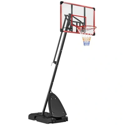 Image of SPORTNOW Height Adjustable Basketball Hoop and Stand with Weighted Base, Portable on Wheels, 2.4 2.9m, Red