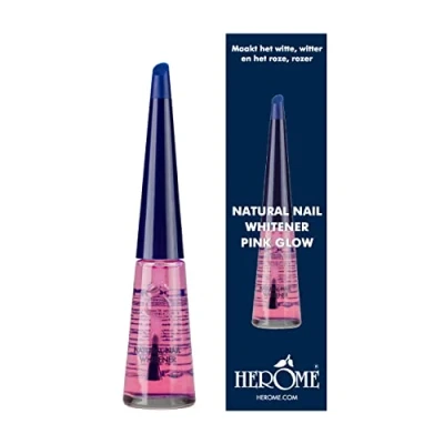 Image of Herome Natural Nail Whitener Pink Glow 10ml Alternative for Clear or Coloured Polish, Covers Yellow Stains, Whitening Corrector, Whitens Tips