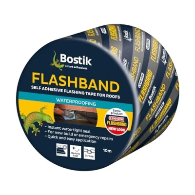 Image of Bostik Flashband Self Adhesive Flashing Tape for Roofs, Provides an Instant Watertight Seal, Colour: Grey, 100mm x 10m