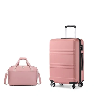 Image of Kono Luggage Sets of 2 Piece Lightweight 55x40x22cm ABS Hard Shell Travel Carry on Suitcase with TSA Combination Lock + Ryanair 40x20x25cm Cabin Bag (Nude, 20 Inch Set)