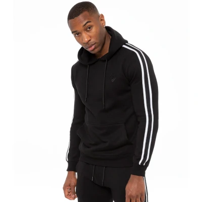 Image of Enzo EZOHD584T Mens Fleece Hoodie Casual Gym Pullover Striped Hoody Top Logo Sweatshirt Hooded Jacket Size S XXL (Black, S, s)