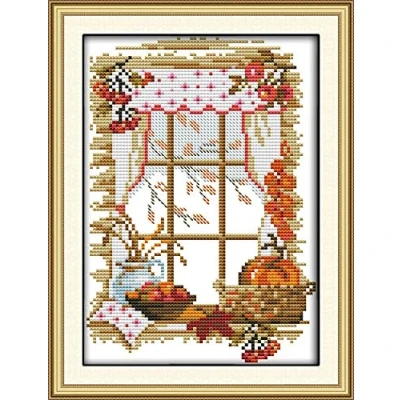 Image of Cross Stitch Kits, Awesocrafts The Autumn of Four Seasons 0utside Window Easy Patterns Stitching Embroidery Kit Supplies Christmas, Counted (Window, Counted)