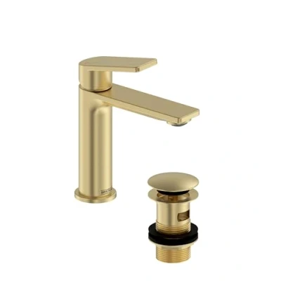 Image of Bristan FRM ES BAS BB Frammento Eco Start Basin Mixer with Clicker Waste, Brushed Brass