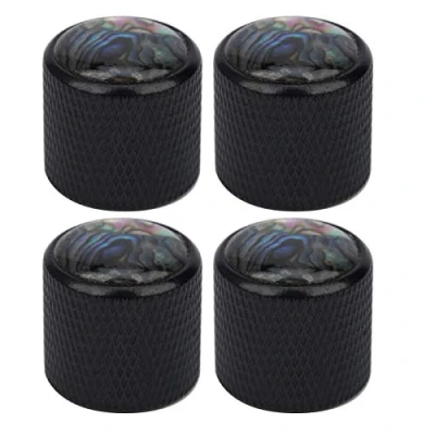 Image of Dilwe Electric Bass Knob, 4 Pcs Metal Knob Dome High End Shell Inlaid Tone Volume Control Guitar Parts(Color Black)