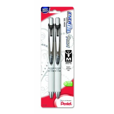 Image of Pentel EnerGel Pearl Deluxe RTX Retractable Liquid Gel Pen, 0.7mm, Black Accent, Ink, 2 Pack (BL77WBP2A)