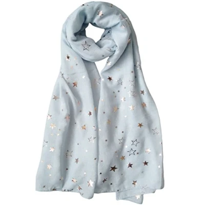 Image of GlamLondon Galaxy Scarf Rose Gold Glitter Foil Stars Print Ladies Party Wedding Fashion Wrap (Z Blue Light New)