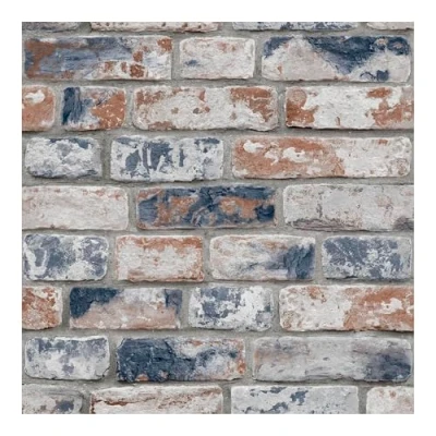 Image of Fresco Navy Blue/Red Industrial Distressed Brick Effect Wallpaper Roll Paste The Paper Application Contemporary Design Suitable for Any Room Feature or 4 Wall