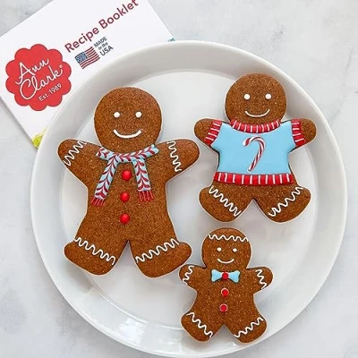 Image of Ann Clark Cookie Cutters 3 Piece Gingerbread Man Cutter Set with Recipe Booklet, 7.6 cm, 9.5 12.7 cm