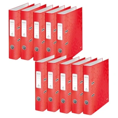 Image of Leitz 10060026 Quality Lever Arch File 180 Pack of 10 Red A4 Folder 50 mm Spine Width