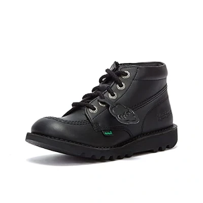 Image of Kickers Junior Unisex Vegan Kick Hi Classic Ankle Boots with Zip, Plant Based Material, Extra Comfortable, Added Durability, Premium Quality, Black, 13 UK Child