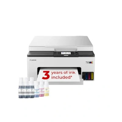 Image of Canon MAXIFY GX1050 Wireless Colour 3 in 1 Refillable MegaTank Inkjet Printer A4 Print, Copy, Scan Wi Fi, Cloud Link, Ethernet Connectivity Home Office Printer, Includes 6 x Ink Bottles
