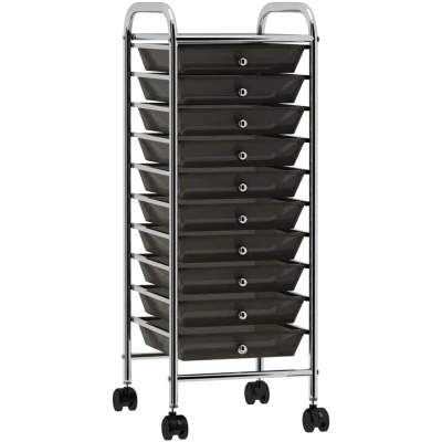 Image of vidaXL 10 Drawer Mobile Storage Trolley Black Plastic