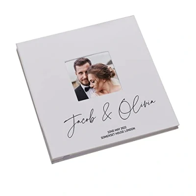 Image of Personalised Modern Script Large Linen Wedding Photo Album