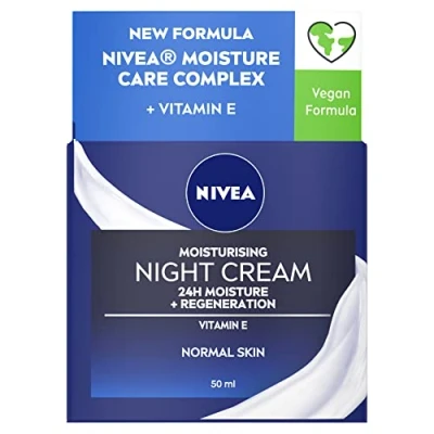 Image of NIVEA Moisturising Night Cream (50ml), 24 Hour Overnight for Normal Skin, With Pro Vitamin B5 and E Enhanced Skin Care at
