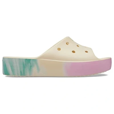 Image of Crocs Women&#039;s Classic Platform Slide Sandal, Vanilla/Multi, 3 UK