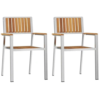 Image of vidaXL Stackable Garden Chairs 2 pcs Solid Wood Acacia&amp;Stainless Steel
