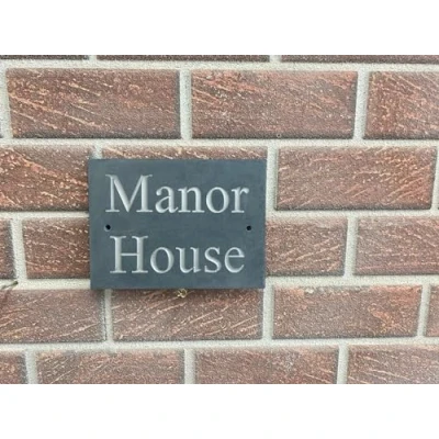 Image of Custom Slate House Sign 20x15cm Personalized Hand Engraved Name &amp; Number Plaque, Durable Outdoor Use, Not Lasered