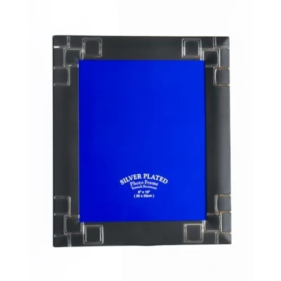Image of Silver Plated Photo Frame, Black &amp; Squares Design (Black Silver, 8&quot; x 10&quot;)