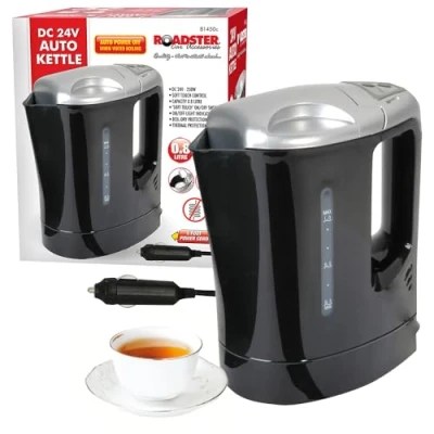 Image of NEW 24V ELECTRIC KETTLE PORTABLE VAN CAR LORRY CIG LIGHTER 800ML PLUG IN MOTOR BLACK VOLT INTO CIGARETTE CHARGER TRAVEL FAST BOIL HEATER TRUCK