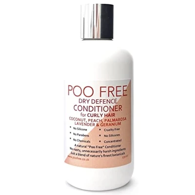 Image of POO FREE 99% Natural Conditioner Dry Defense for Curly Hair, Peach, Palmarosa, Lavender, Geranium. No Sulfates/Parabens/Silicones, pH 5.5, Sensitive Skin. 250ml