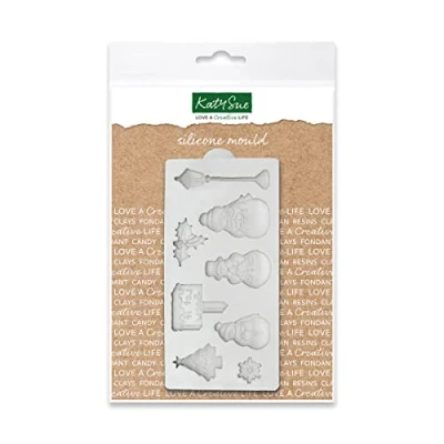 Image of Katy Sue Miniature &#039;Let It Snow&#039; Silicone Mould for Cake Decorating &amp; Crafts (Featuring 3 Snowmen, a Snowflake, sprig of Holly, Christmas Tree, lampost Sign).