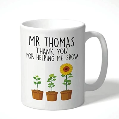 Image of Personalised Teacher Mug, Thank You for Helping me Grow, end of Term, Gift, Teacher, Teaching Assistant P MUG07
