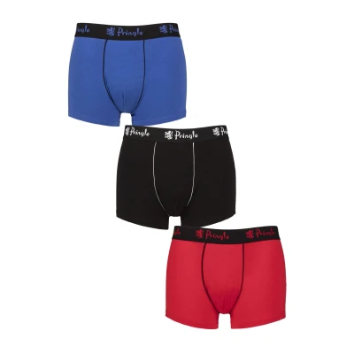 Image of Mens 3 Pack Pringle Combed Cotton Trunks Blue / Black Red L