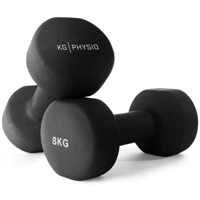 Image of KG Physio Dumbbells Set Weights Neoprene Coated Dumbbells, Sweat Resistant Dumbellsweights with Anti Roll Technology, Dumbbell Exercise Poster, 1 10kg Pair